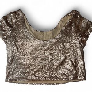 HAODUOYI Glittering Sequin Crop Top - Brown